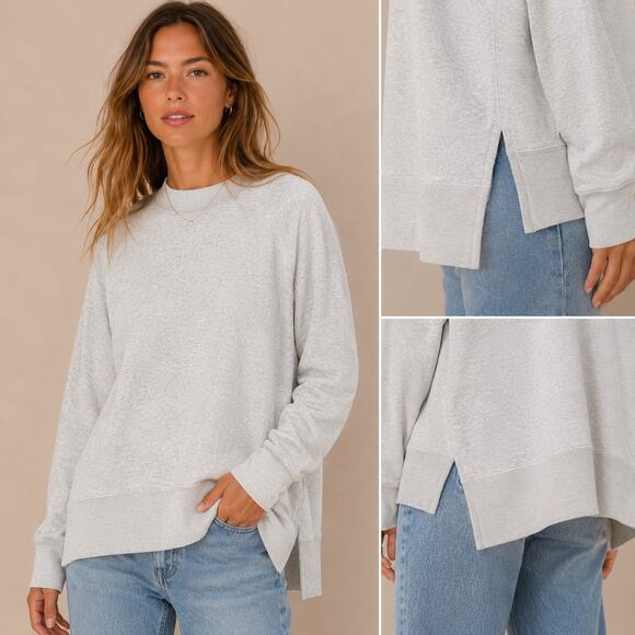 Eileen Fisher Tops - Eileen Fisher Sweatshirt Womens Medium Light Grey Tencel Lyocell Blend Melange